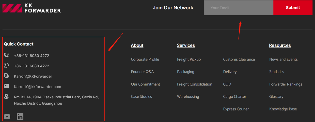 KK Forwarder网站底部CTA